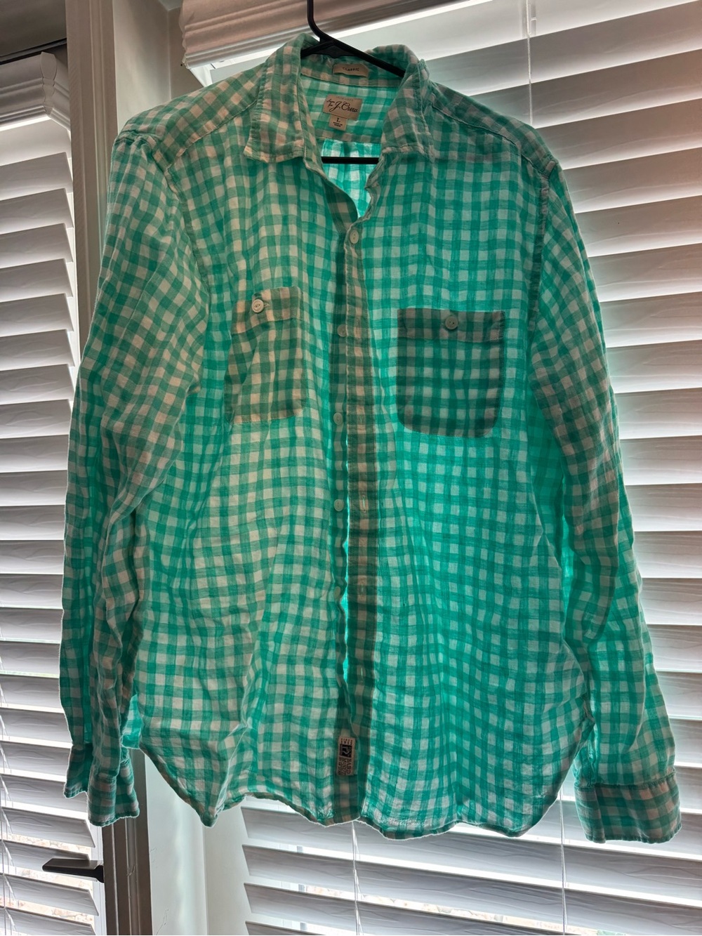 J. Crew Green and White Gingham Button-Down Shirt
